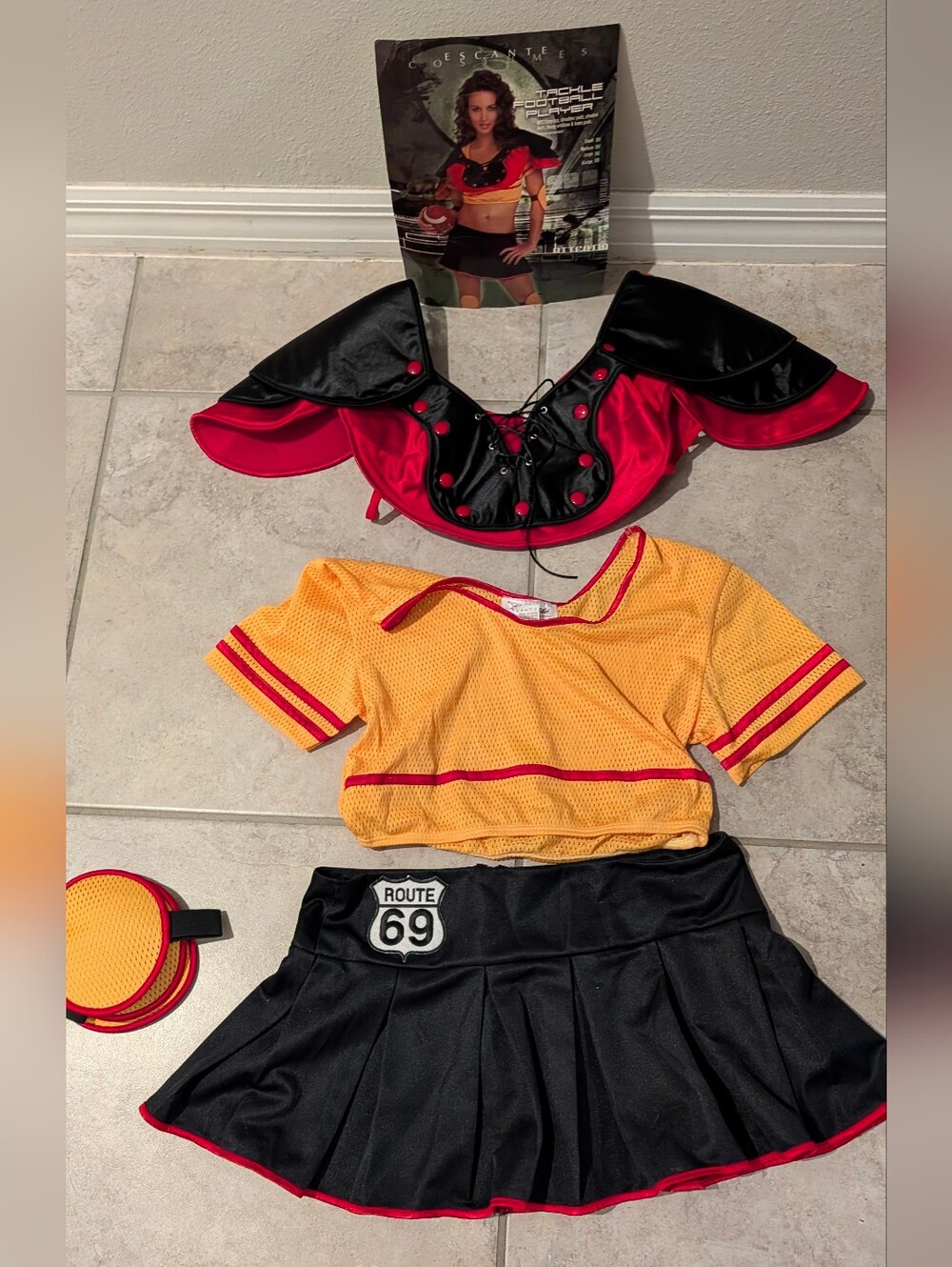 Yellow, Red & Black Route 69 Women's  Football Costume with Red Trim Size Large